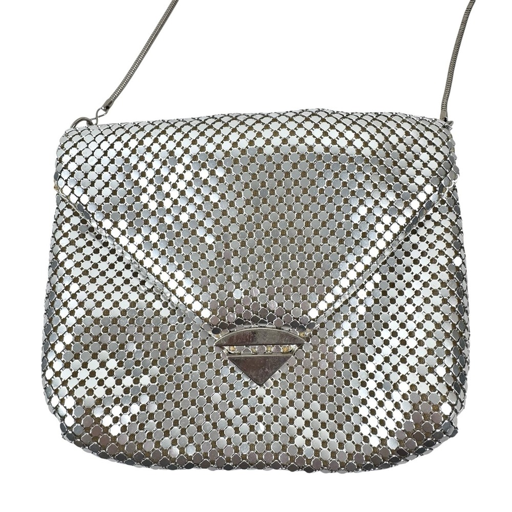 Vintage 80's Silver Mesh Shoulder Bag Purse Chain Strap Evening Disco Club 70's